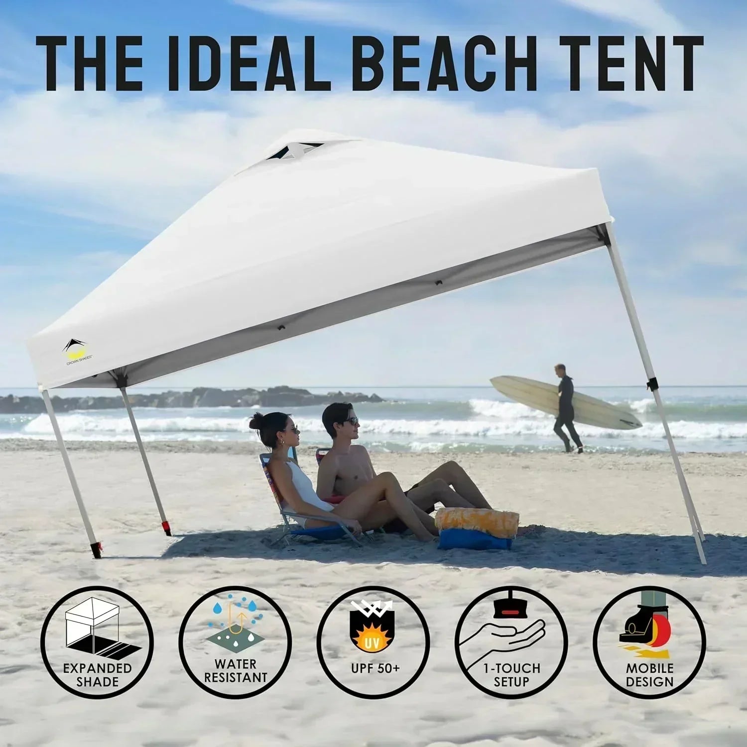 10x10 Pop-Up Awning One-Click Installation Beach Tent Outdoor Sunshade Silver Coated Top wourant