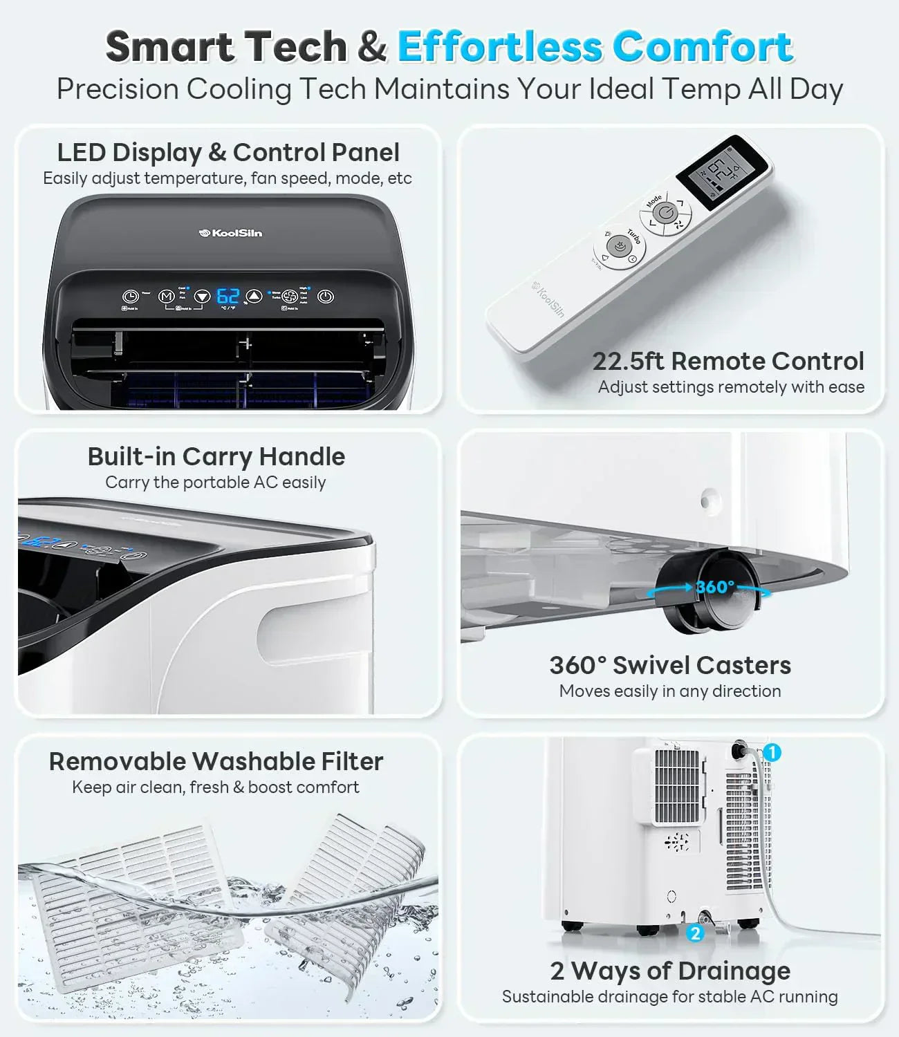14,000 BTU Portable Air Conditioner Cools Up to 700 Sq.Ft Auto-Evaporation Low Noise Portable wourant