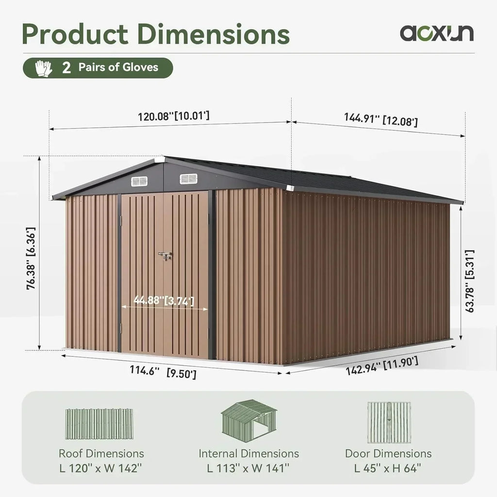 Aoxun 6.2x4 FT Shed Outdoor Storage Shed Metal Garden Shed Sloping Roof Tool Shed Bike Shed wourant