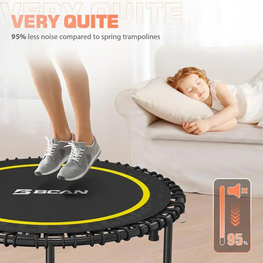 BCAN 450/550 LBS Foldable Mini Trampoline Fitness Trampoline Bungees Adjustable Foam Handle wourant