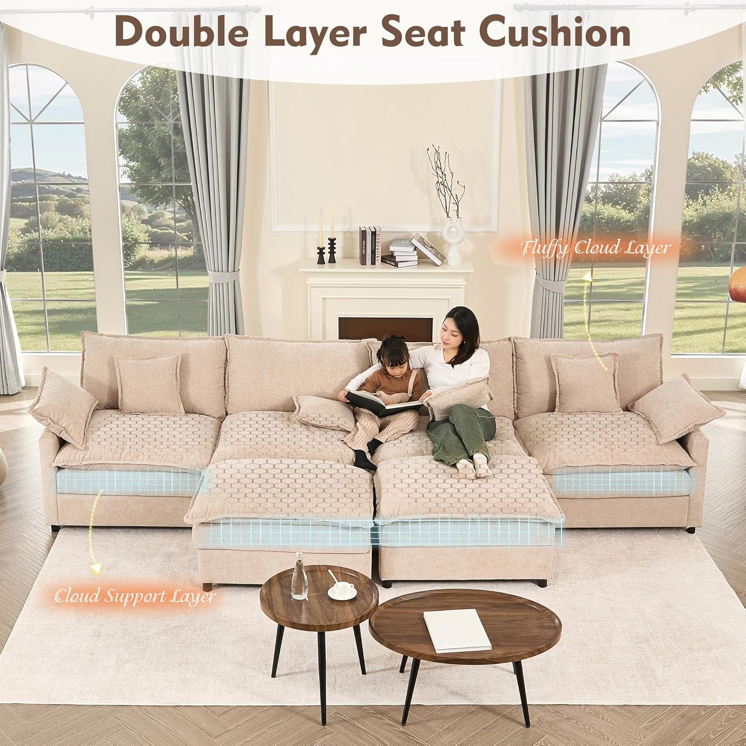 108" U-shaped sofa modular sofa Comfortable cloud sofa wourant