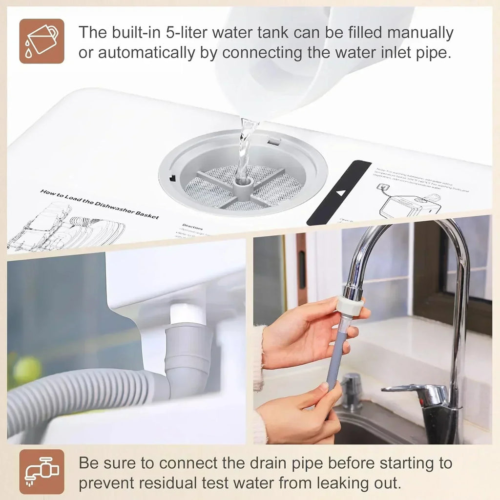 Mini countertop dishwasher Compact dishwasher Double spray arms Portable countertop dishwasher wourant