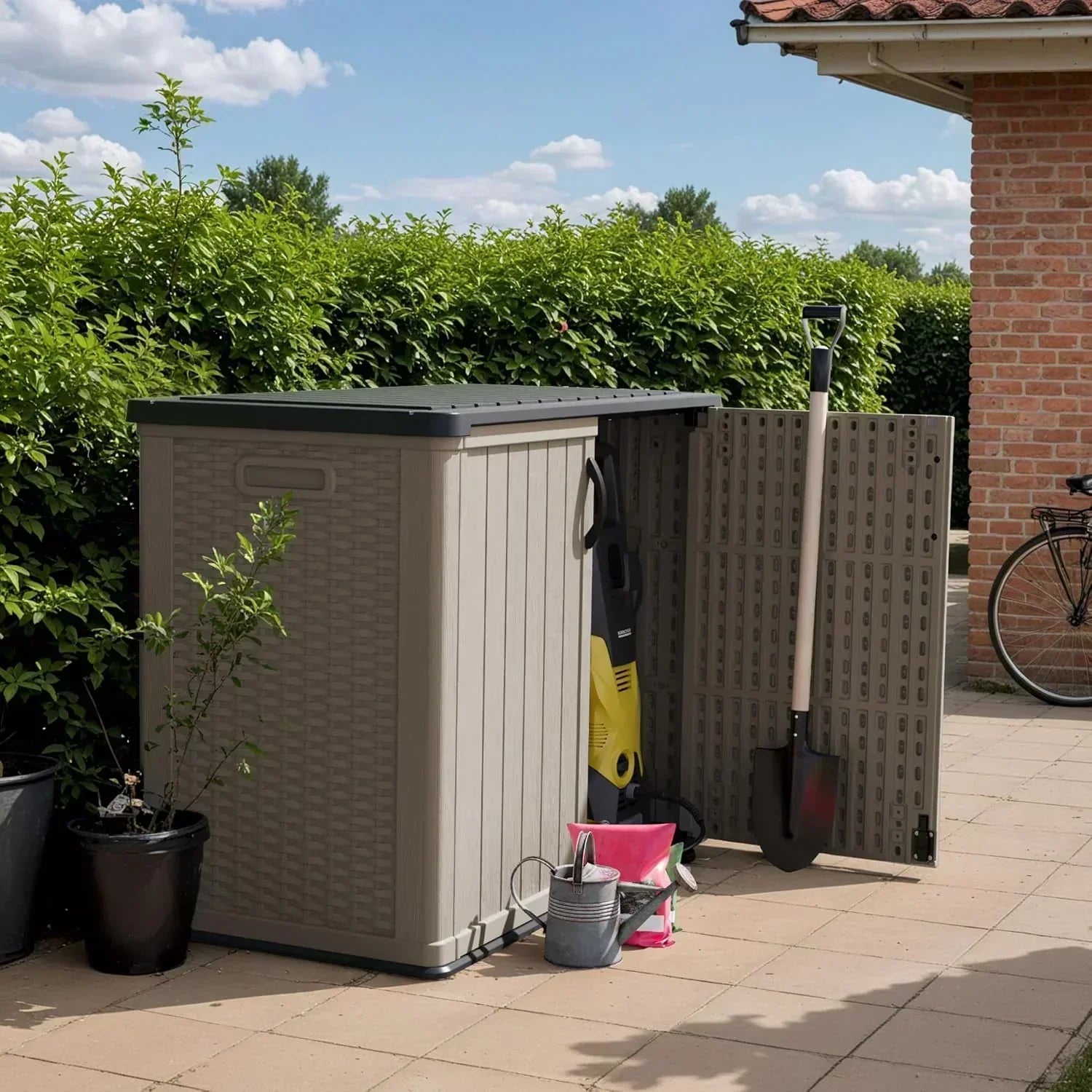 Devoko Outdoor Storage Cabinet 26 Cu Ft with Lockable Doors Horizontal Storage Shed Waterproof wourant