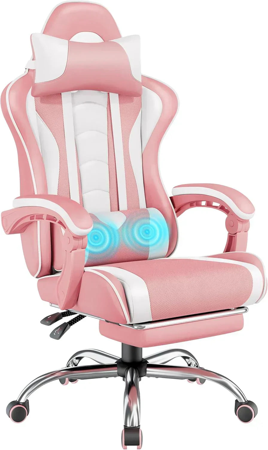 Gaming Chair with Massage Lumbar Support and Footrest Height Office Gaming Chair wourant
