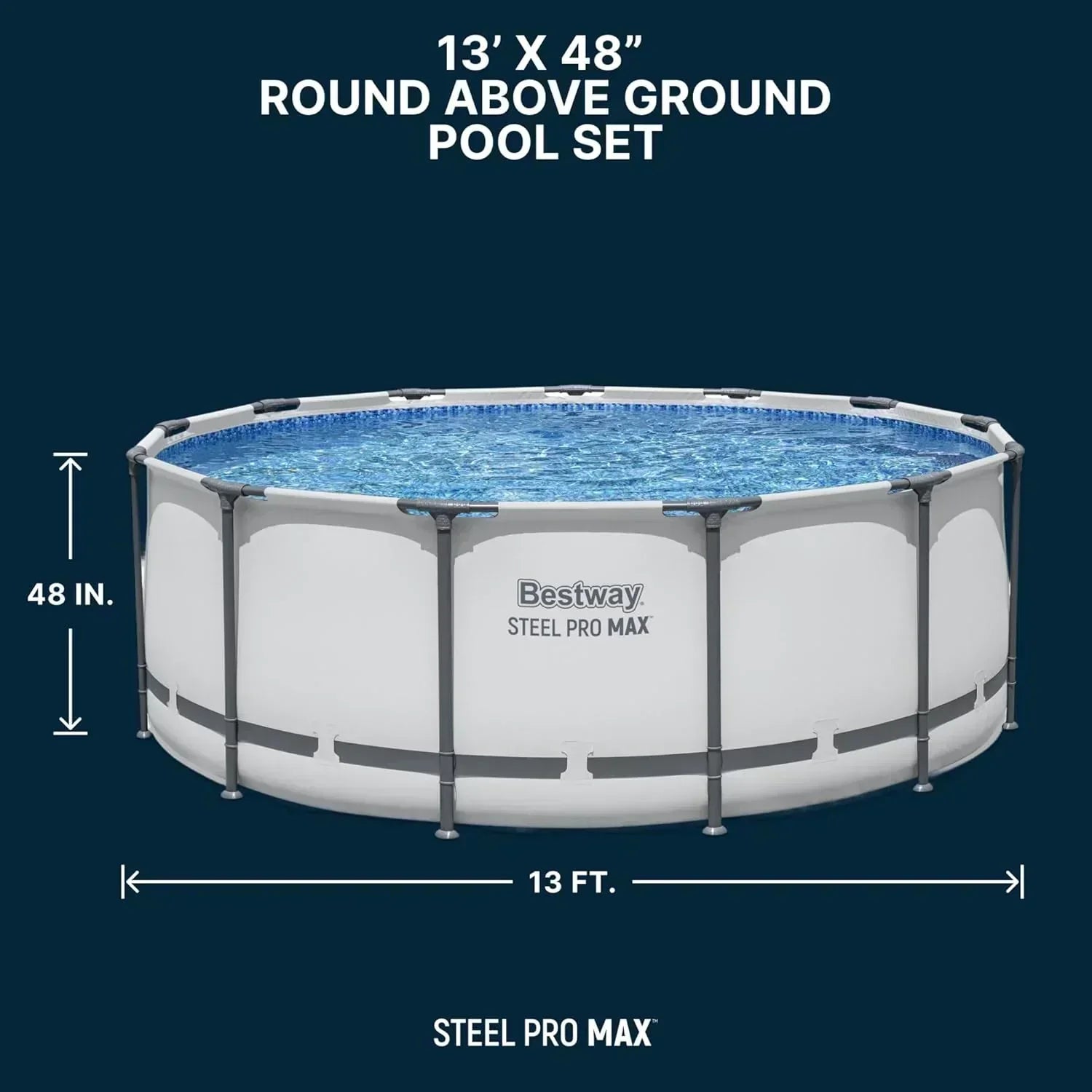 Steel Pro MAX 14 Foot x 48 Inch Round Metal Frame Above Ground Outdoor Swimming Pool Set wourant