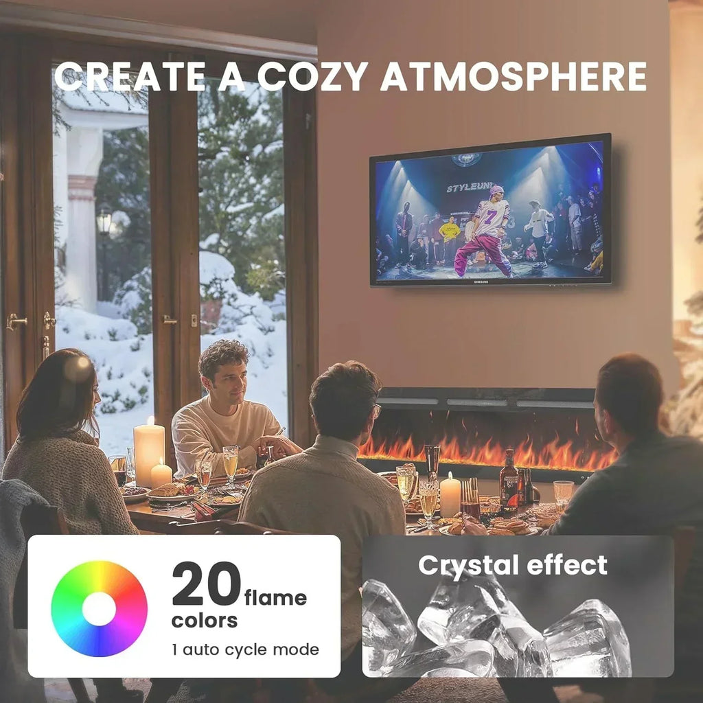 50" Smart Electric Fireplace 5300 BTU Heat Output Wall-Mount Built-In Electric Fireplace wourant