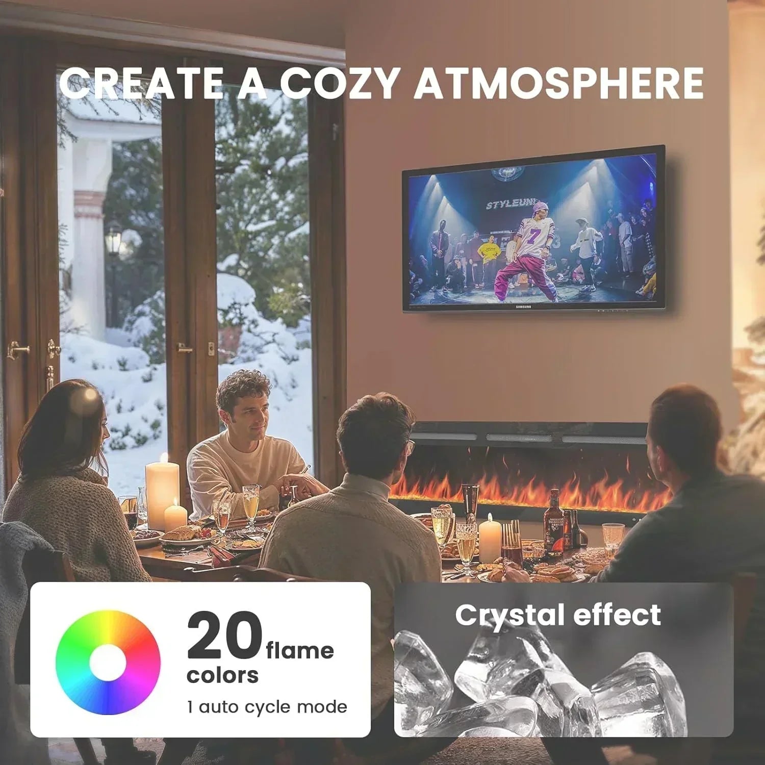 50" Smart Electric Fireplace 5300 BTU Heat Output Wall-Mount Built-In Electric Fireplace wourant