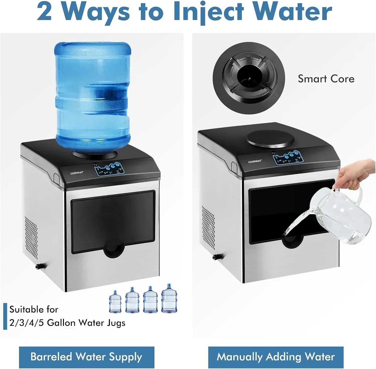 COSTWAY Countertop Ice Maker with Water Dispenser 3 Sizes Bullet Shaped Ice 48lbs/Day wourant