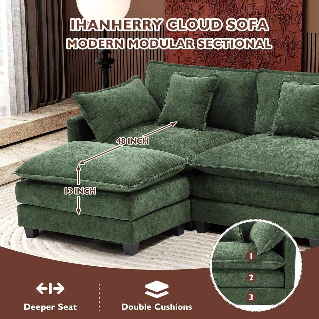 ihanherry 146-inch U-shaped modern sofa modular area cloud sofa wourant