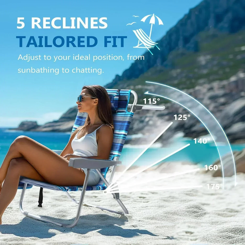 5-Position Aluminum Lay Flat Tall Backpack Beach Chairs 2 Pack Compact Portable Beach Chairs wourant