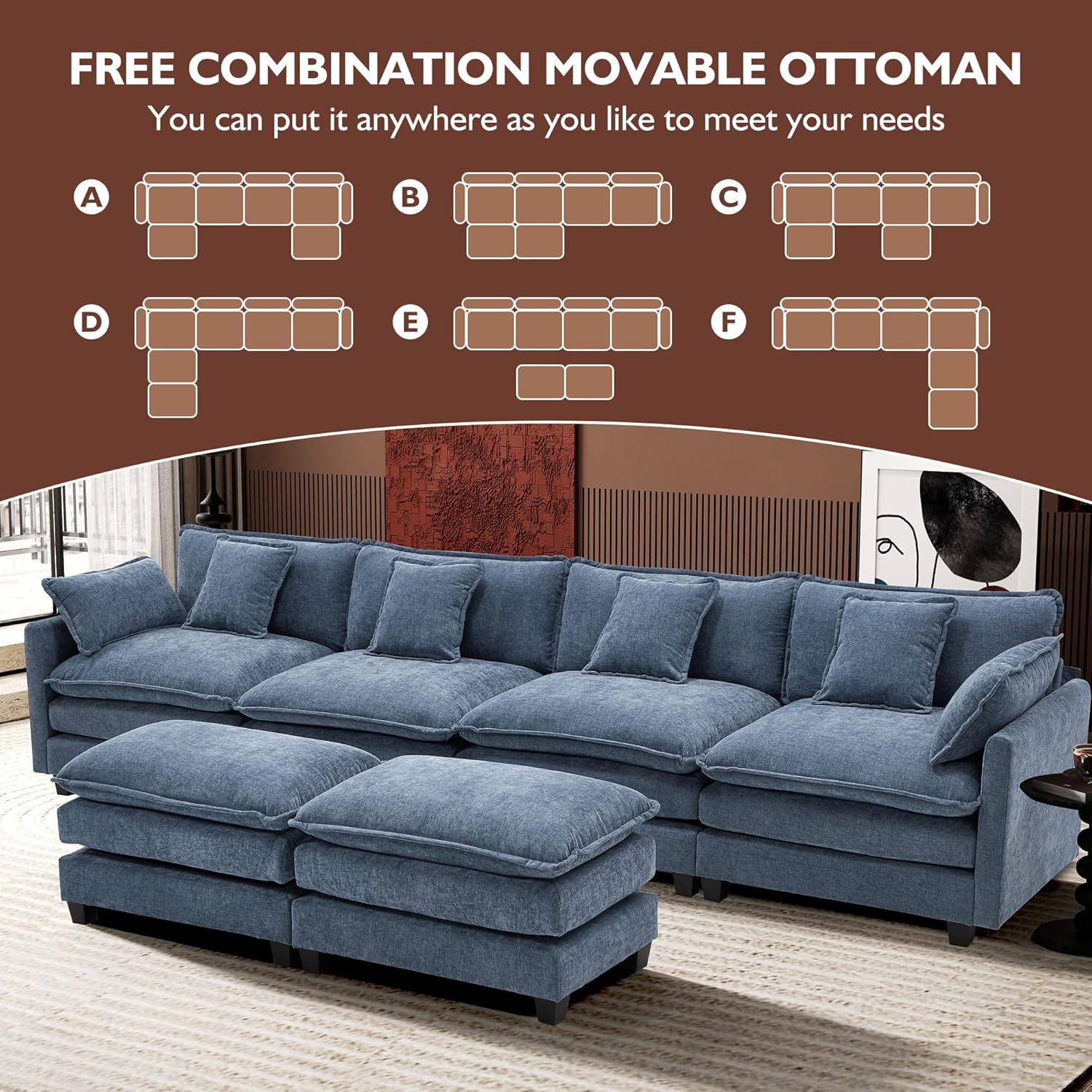 ihanherry 146-inch U-shaped modern sofa modular area cloud sofa wourant