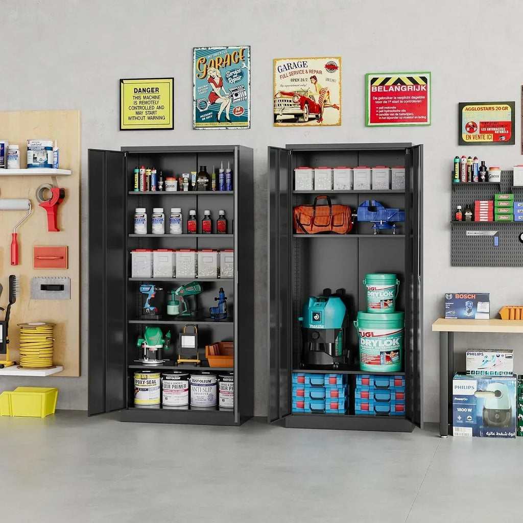 Metal Storage Cabinet with 2 Doors and 6 Shelves Black Metal Cabinet Garage Storage Cabinet wourant