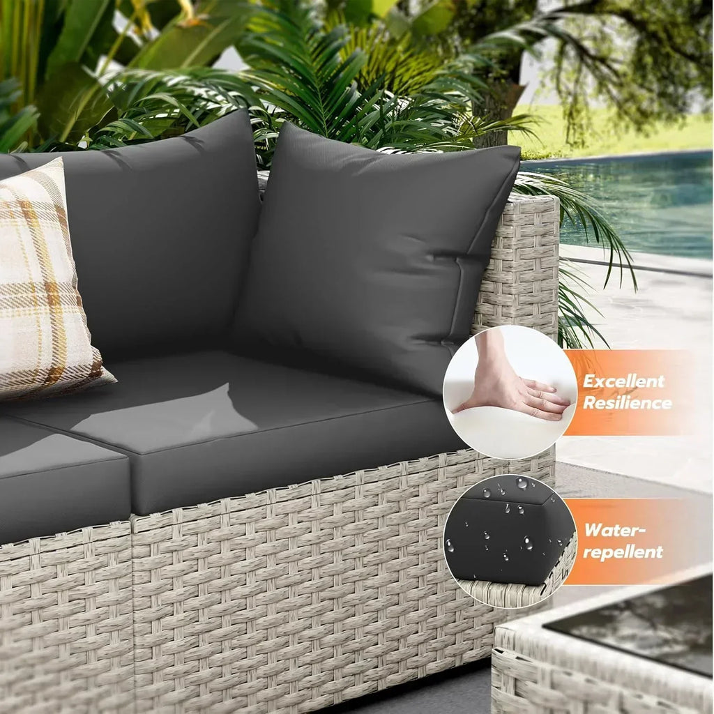 UDPATIO Outdoor Patio Furniture Set 7-Piece PE Wicker Sectional Sofa Outdoor Conversation Set wourant
