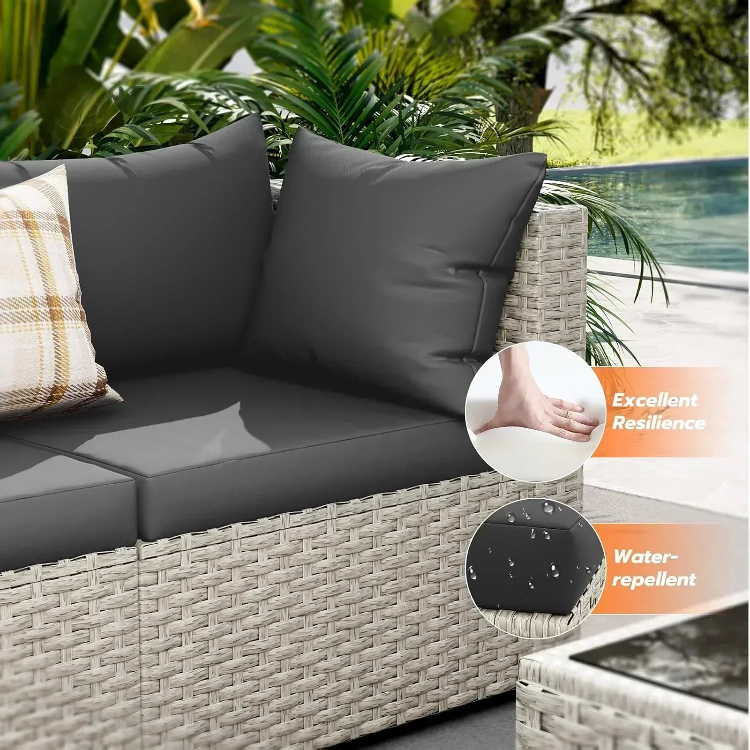 UDPATIO Outdoor Patio Furniture Set 7-Piece PE Wicker Sectional Sofa Outdoor Conversation Set wourant
