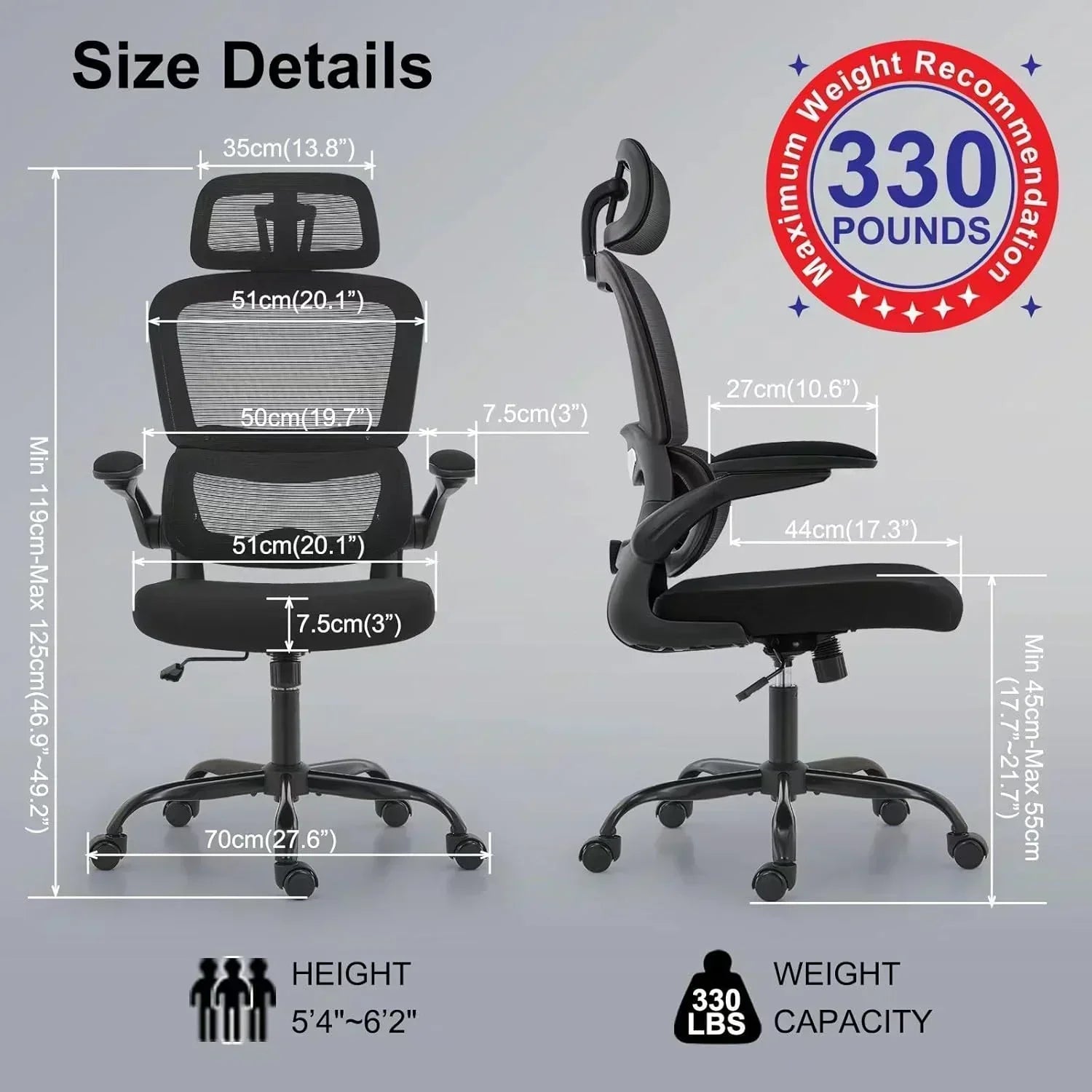 Office Chair Ergonomic Desk Chair 330 lbs Home Mesh Desk Chair Comfortable Gaming Chair wourant