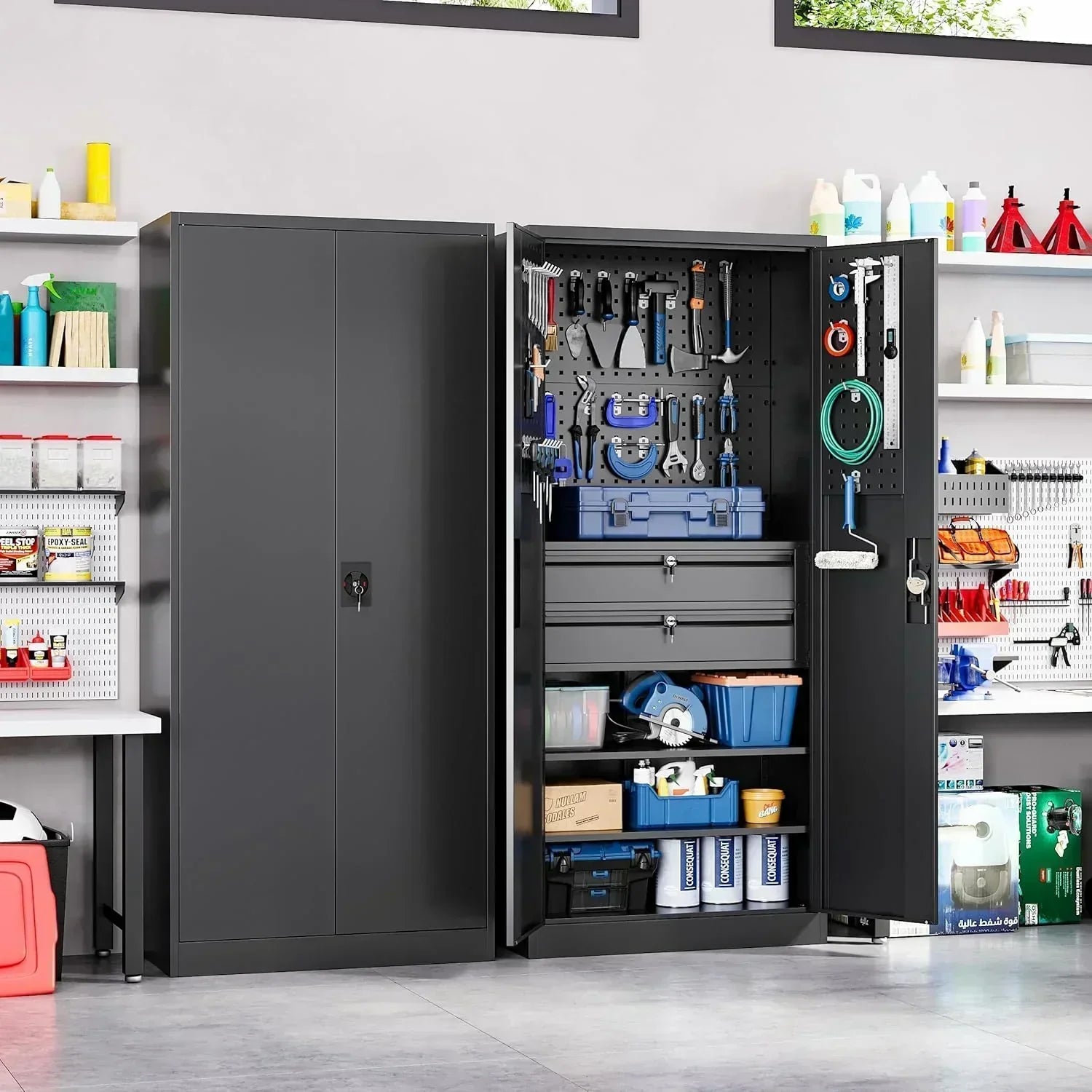 Yizosh Metal Garage Storage Cabinet with Locking Doors Heavy Duty Steel Tool Cabinet wourant