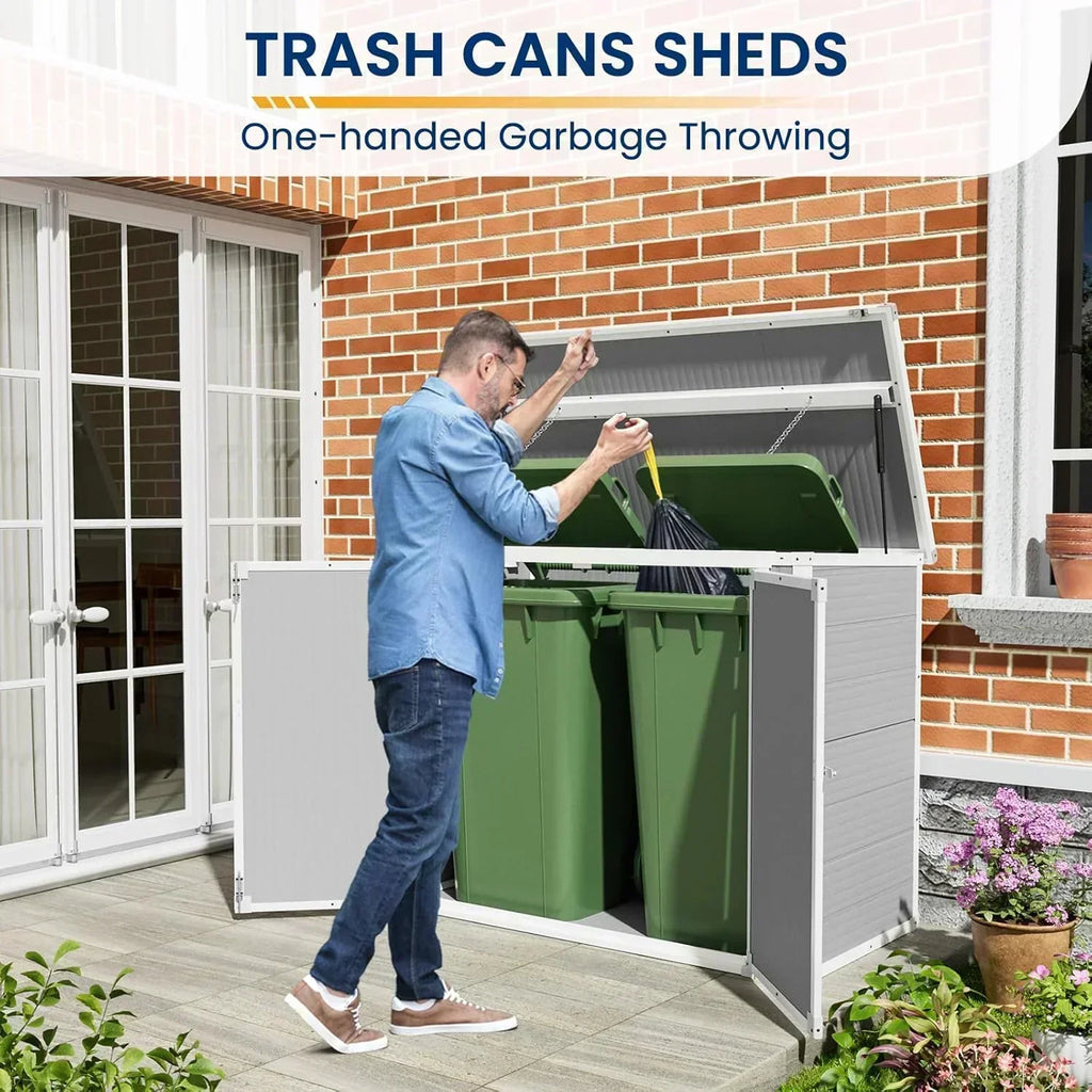 Amopatio 41 Cu Ft Horizontal Outdoor Storage Shed Resin Trash Can Storage Resin Shed Garden Tools wourant