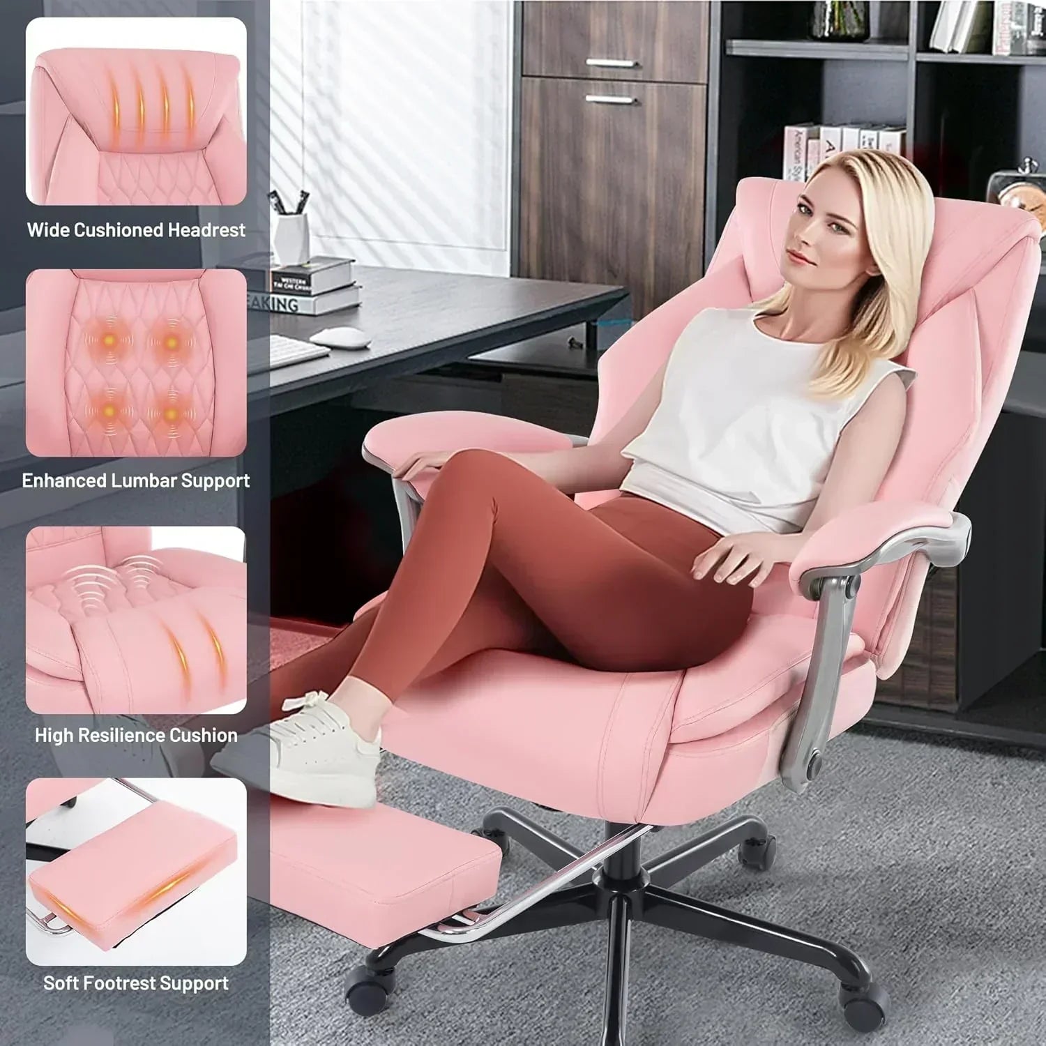 Massage Office Chair with Heating and Footrest Ergonomic Executive Reclining Office Chair wourant