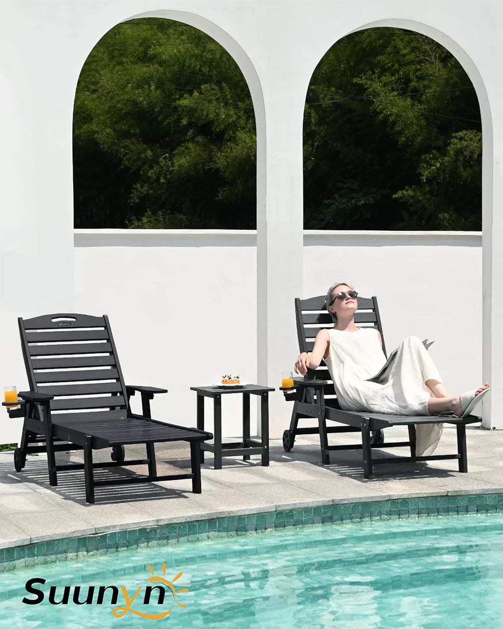 Lounge Chair Outdoor Chaise Lounge HDPE 6-Position Outdoor Chaise Lounge Patio Lounge Chair wourant