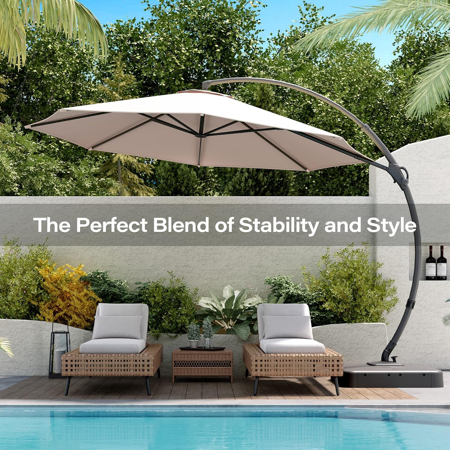 LAUSAINT HOME Outdoor Patio Umbrella with Base included 11 FT Deluxe Curvy Cantilever Umbrella wourant