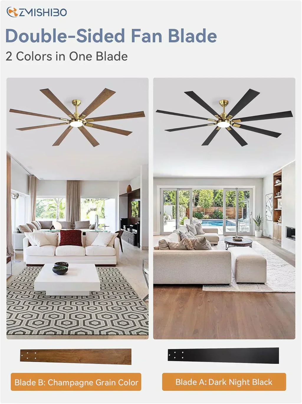 Zmishibo 72-inch large ceiling fan with lighting and remote indoor/outdoor wourant