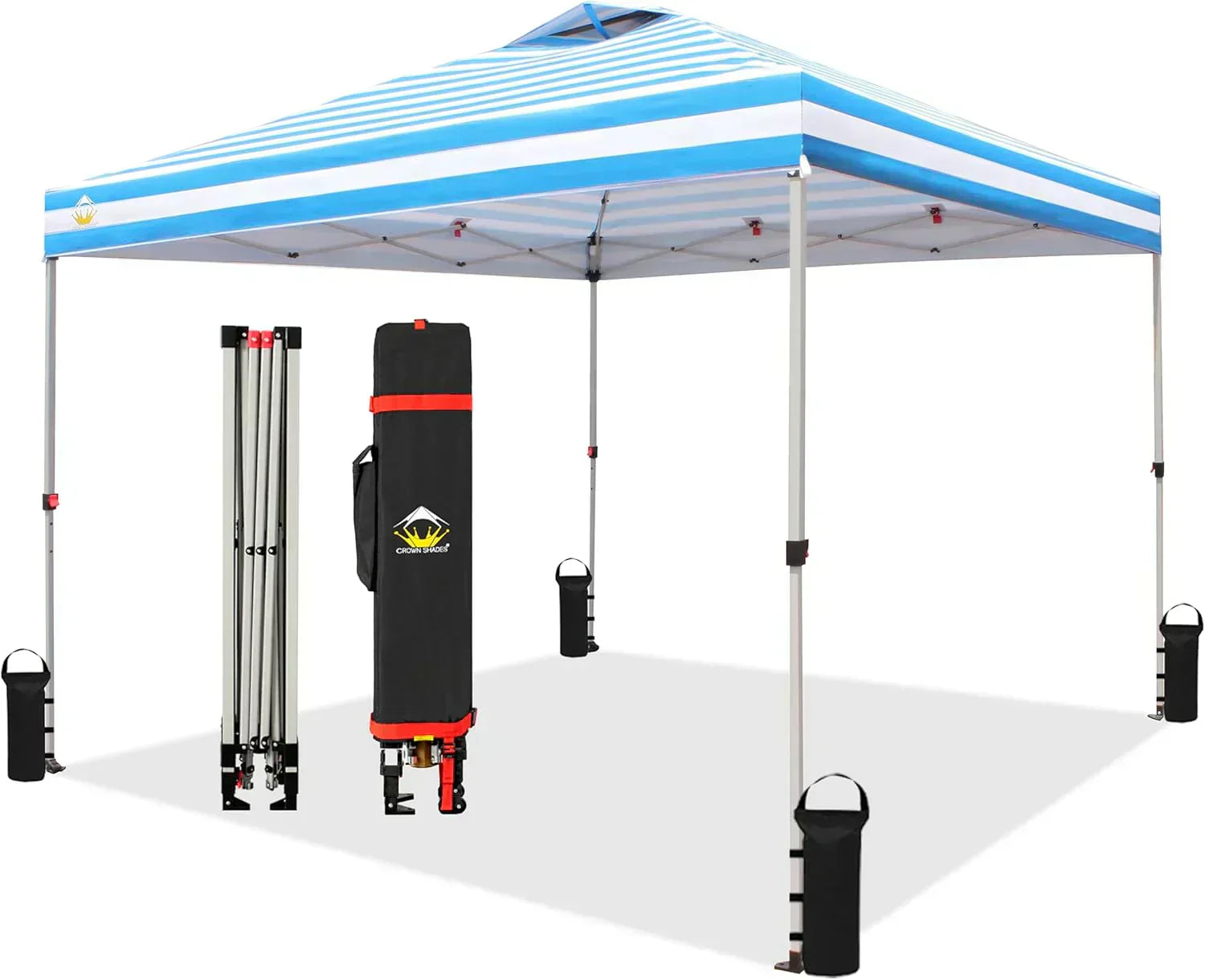 10x10 Pop-Up Awning One-Click Installation Beach Tent Outdoor Sunshade Silver Coated Top wourant