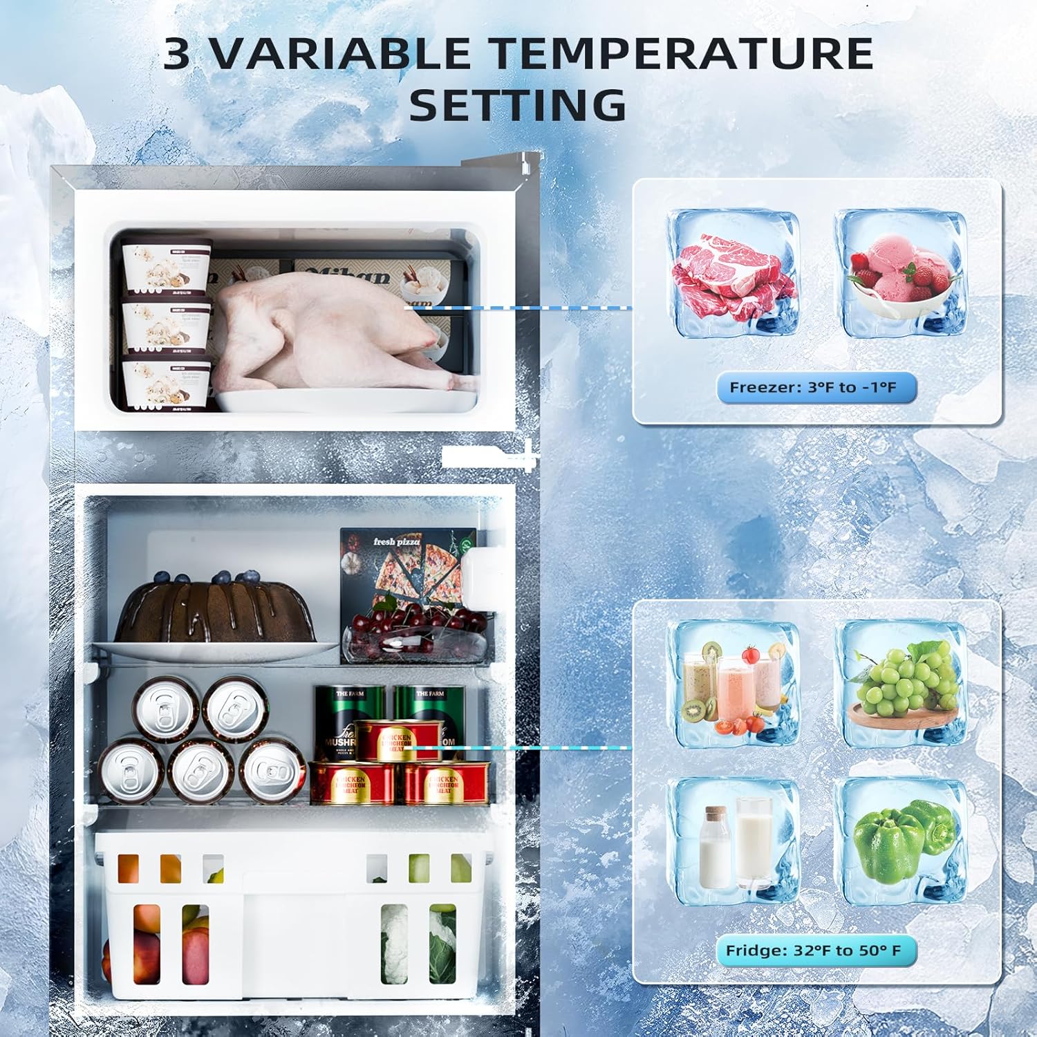 Antarctic Star 3.2 Cu.Ft Mini Refrigerator with Freezer Double Door Fridge Compact Refrigerator wourant