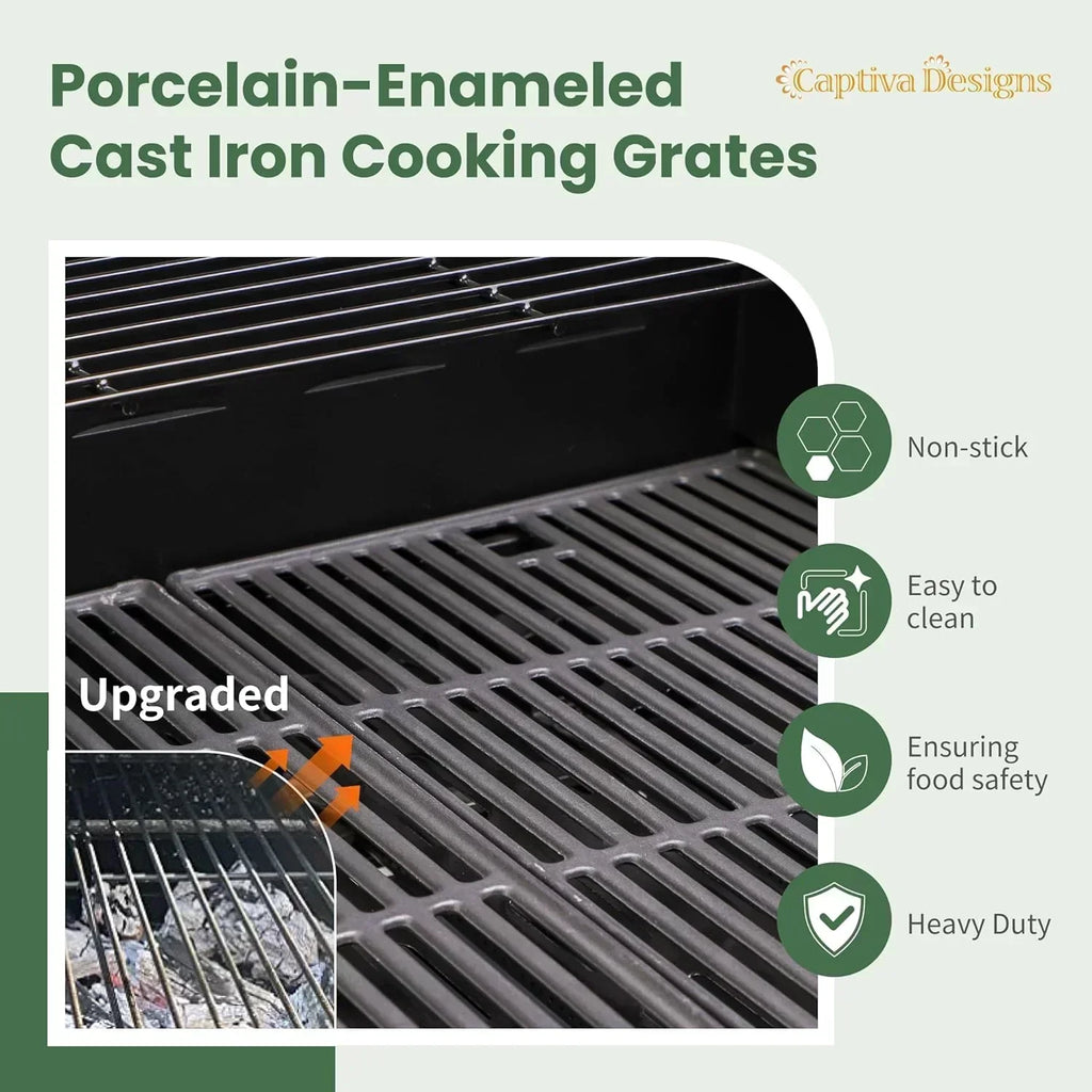 Captiva Designs 4-Burner Propane Gas BBQ Grill Side Burner Porcelain-Enameled Cast Iron Grates wourant