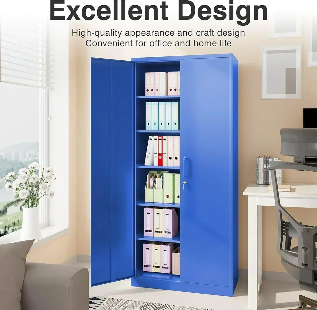 Metal Storage Cabinet with 2 Doors and 6 Shelves Black Metal Cabinet Garage Storage Cabinet wourant