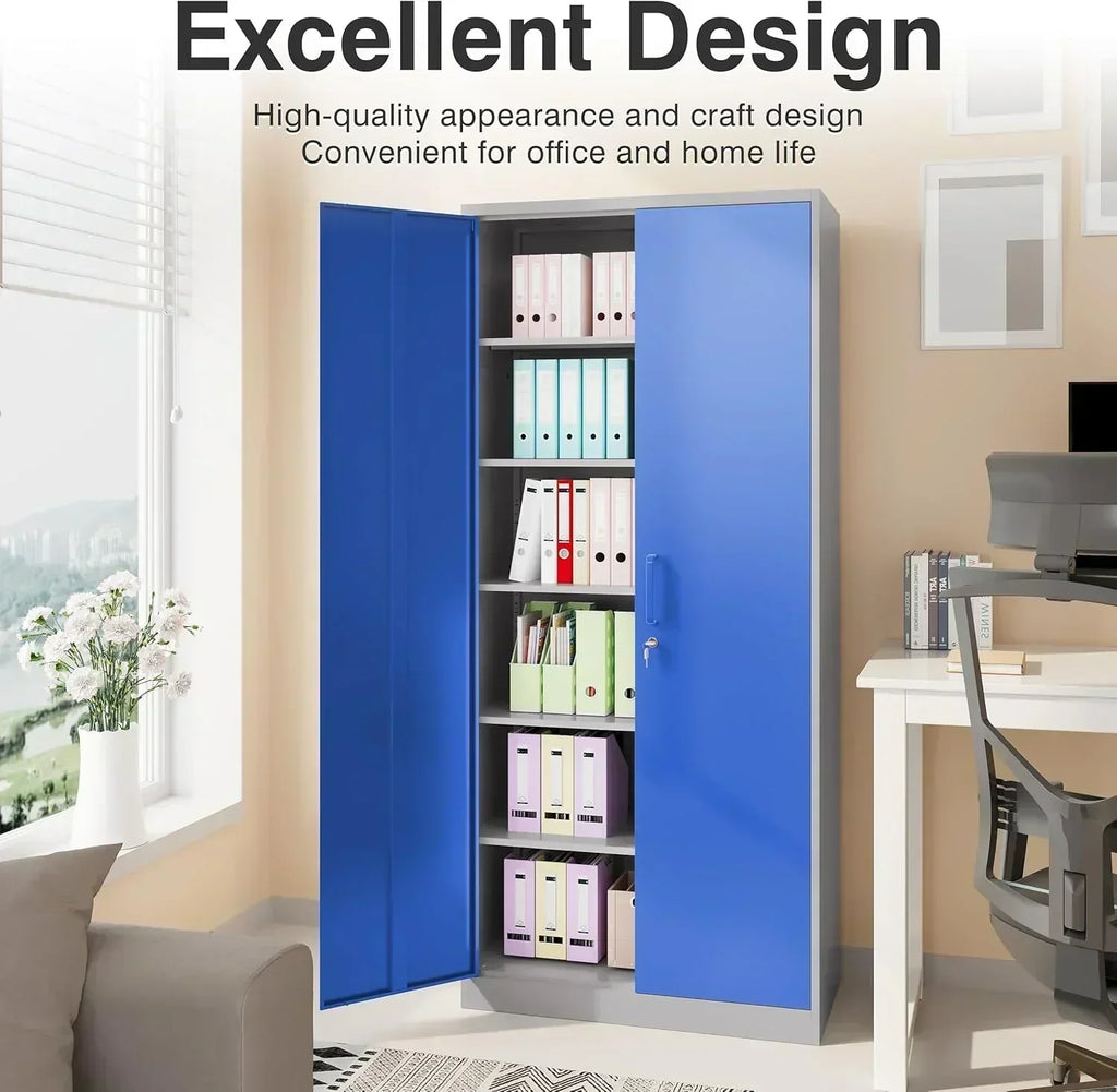 Metal Storage Cabinet with 2 Doors and 6 Shelves Black Metal Cabinet Garage Storage Cabinet wourant