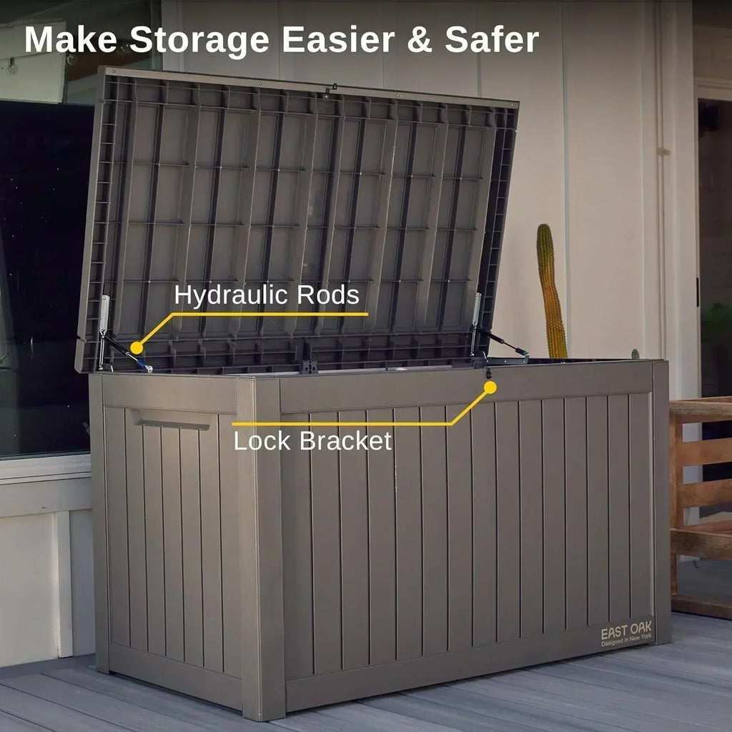 EAST OAK Outdoor Storage Box 60 Gallon Deck Box Indoor and Outdoor Use Waterproof Resin Storage wourant