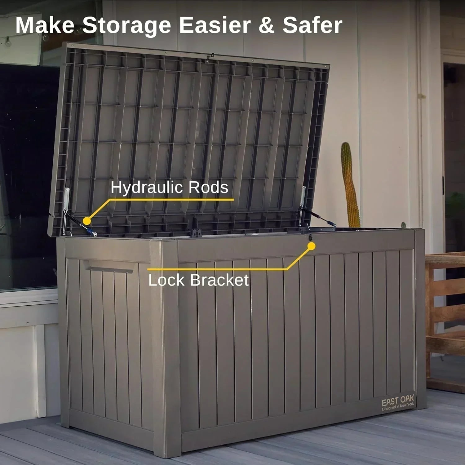 EAST OAK Outdoor Storage Box 60 Gallon Deck Box Indoor and Outdoor Use Waterproof Resin Storage wourant