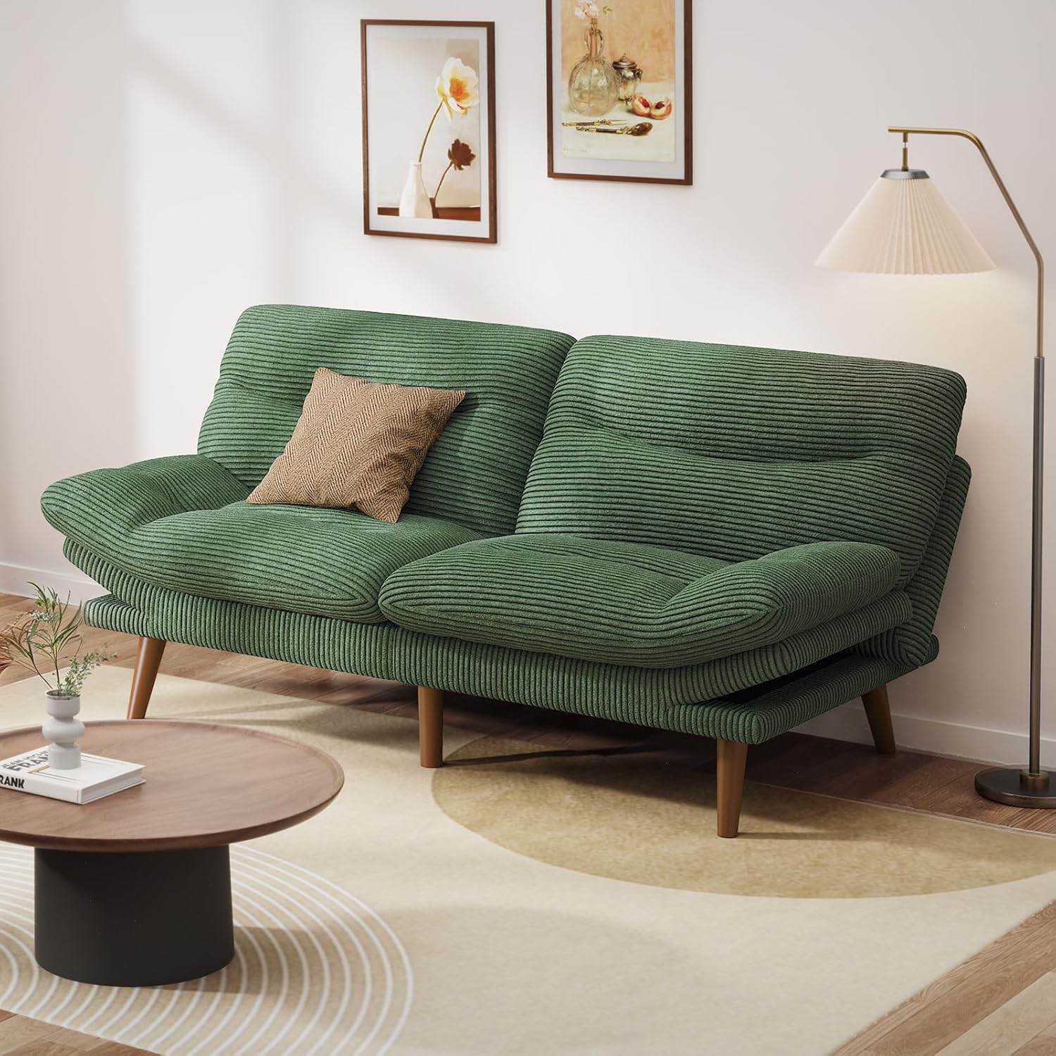 Convertible Futon Sofa Bed 66 Inch Corduroy Futon Sofa Recliner Sofa Bed for Small Spaces wourant