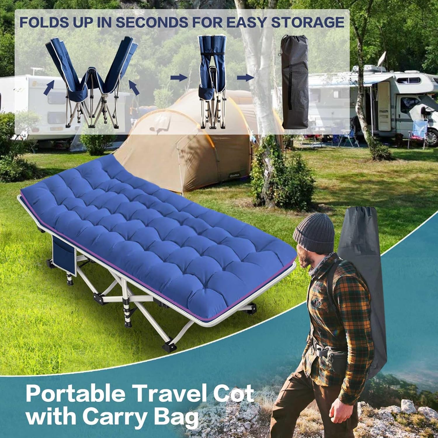 2-Pack Camping Cots with Mattress Comfortable Folding Bed Heavy Duty Baby Cot wourant
