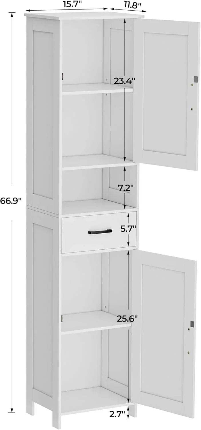 Homhedy 67" H Tall Bathroom Storage Cabinet with 2 Barn Doors and 1 Drawer Narrow Storage Unit wourant
