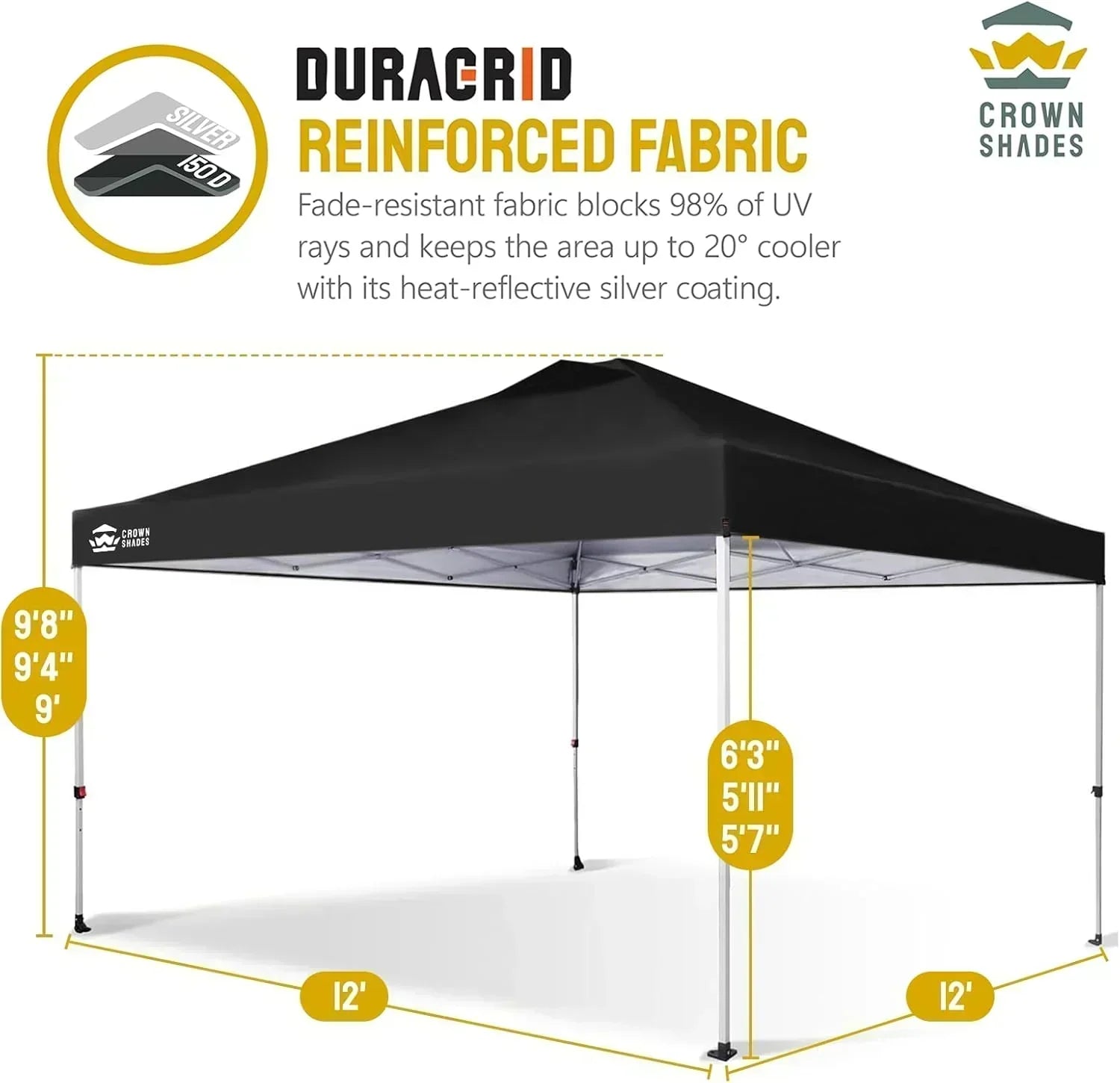10x10 Pop-Up Awning One-Click Installation Beach Tent Outdoor Sunshade Silver Coated Top wourant