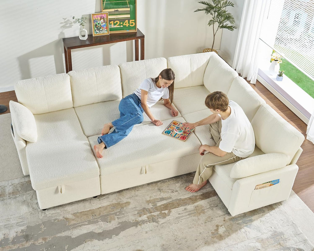 VanAcc Sofa Bed Sleeper Sofa with Storage Chaise 2 in 1 Pull Out Couch Living Room wourant