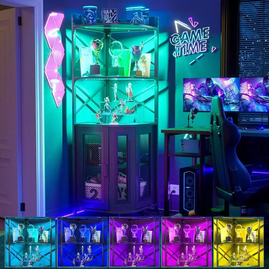 Corner bar cabinet with power socket industrial style wine cabinet light strip and glass rack wourant