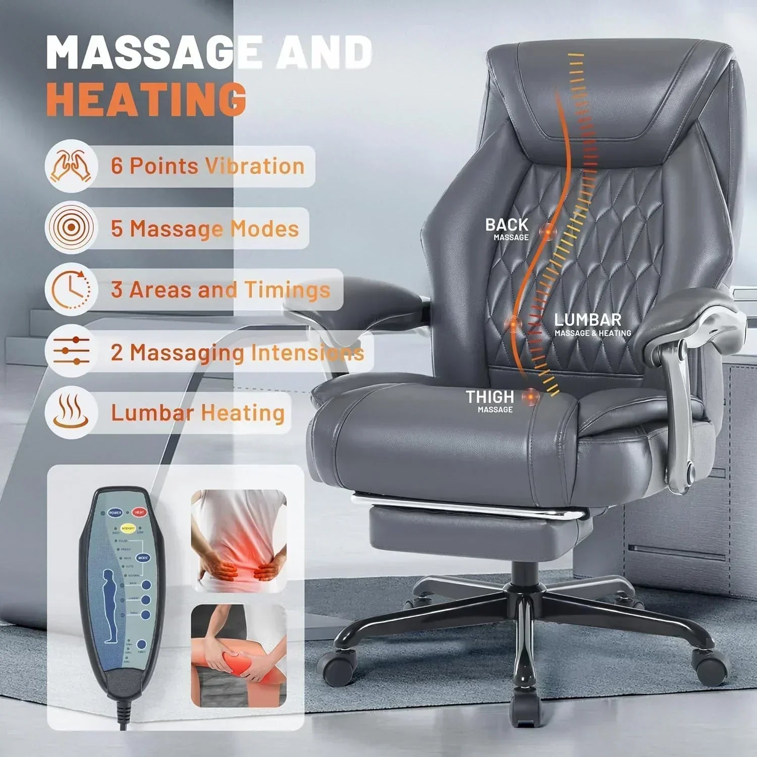 Massage Office Chair with Heating and Footrest Ergonomic Executive Reclining Office Chair wourant