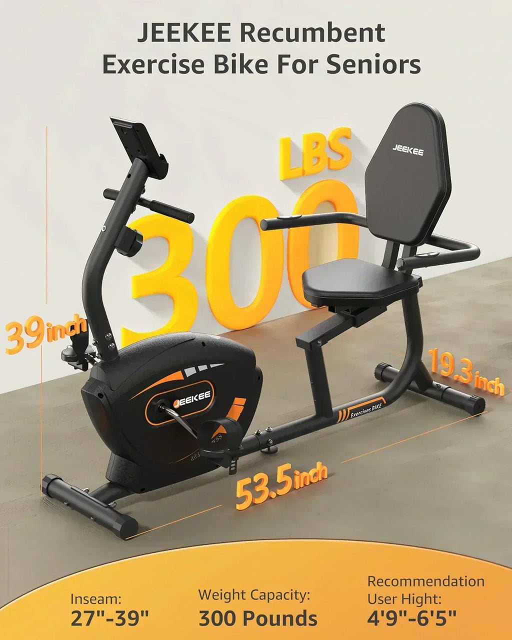 JEEKEE Recumbent Exercise Bike for Adults Seniors Indoor Magnetic Cycling Fitness Equipment wourant