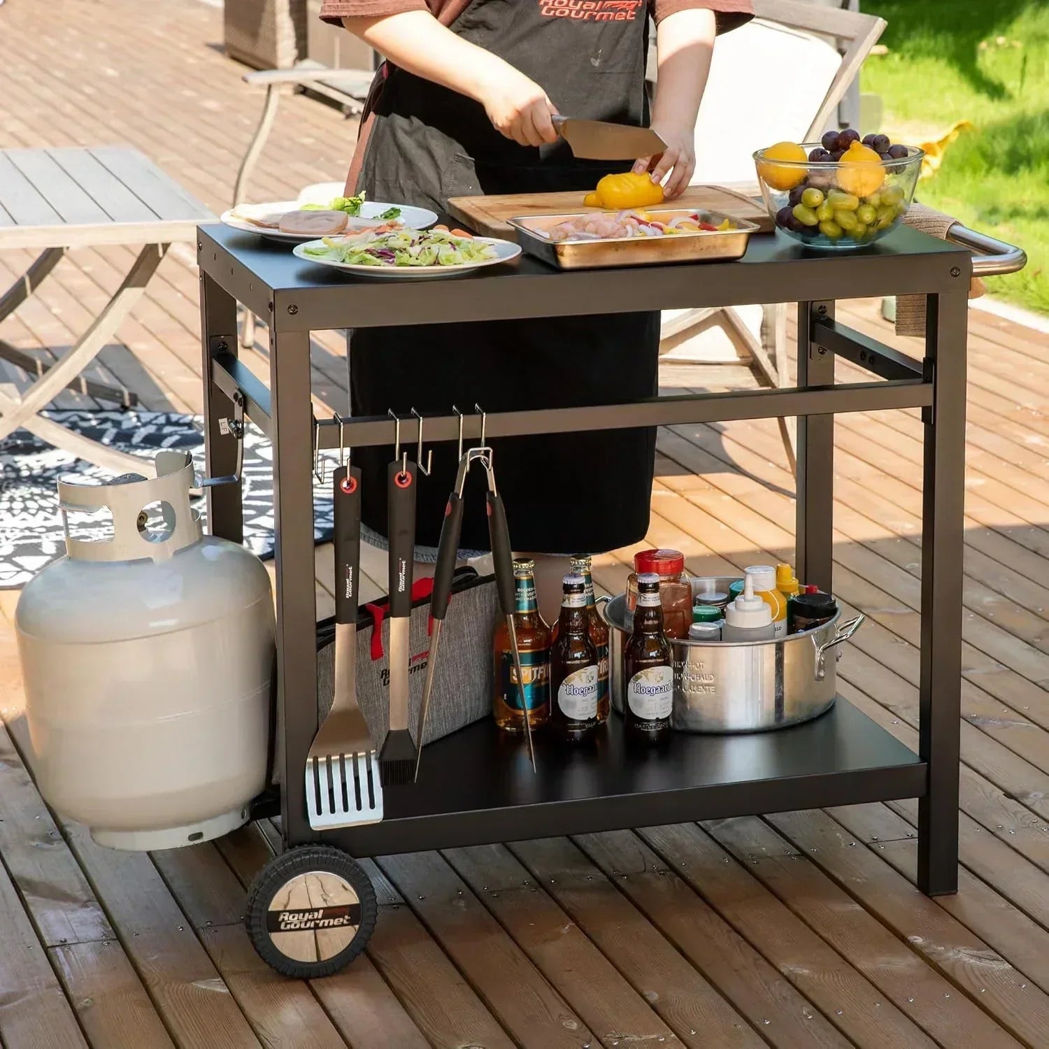 Royal Gourmet Dining Cart Table with Double-Shelf Movable Stainless Steel Flat Top Grill Cart wourant