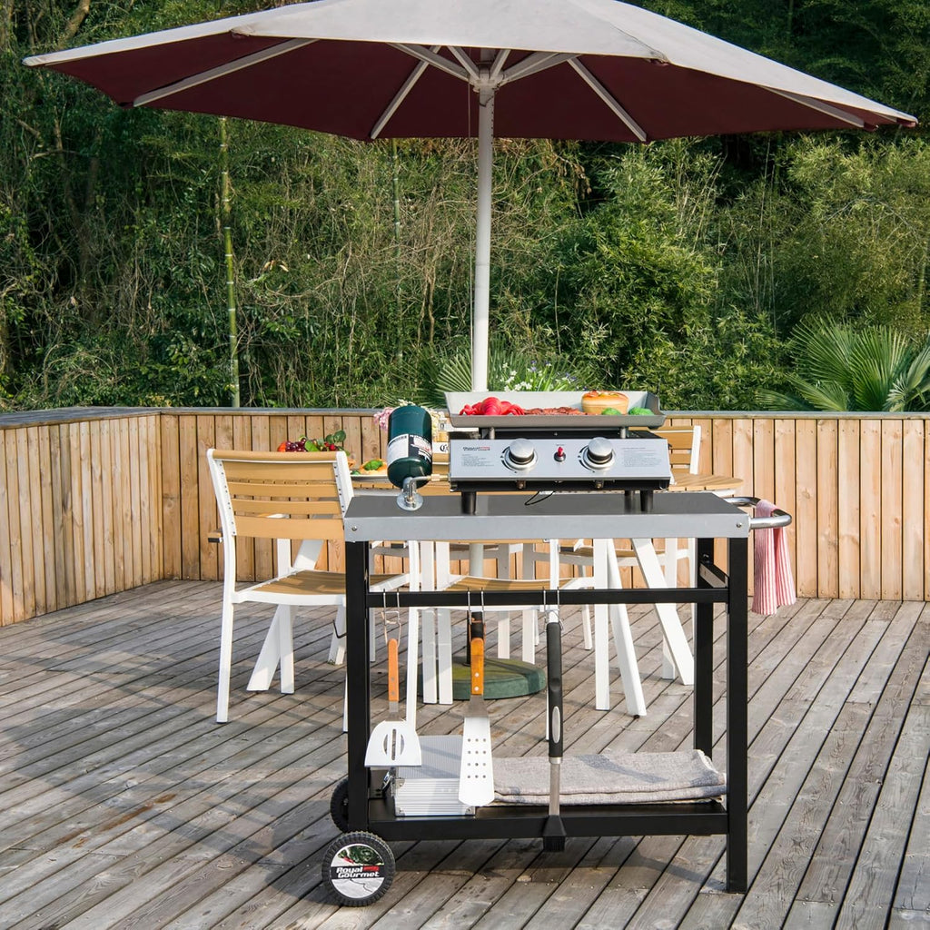 Royal Gourmet Dining Cart Table with Double-Shelf Movable Stainless Steel Flat Top Grill Cart wourant