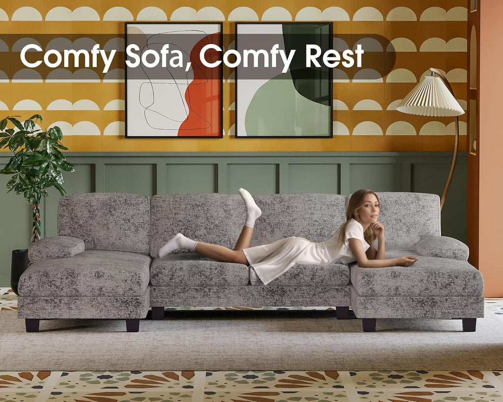 Furmax Sectional Couches for Living Room U-Shaped Sofa Couch Linen Fabric 4 Seat Sofa Set wourant