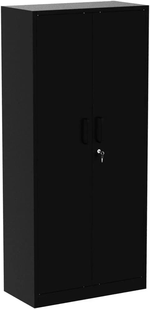 Metal Storage Cabinet with 2 Doors and 6 Shelves Black Metal Cabinet Garage Storage Cabinet wourant