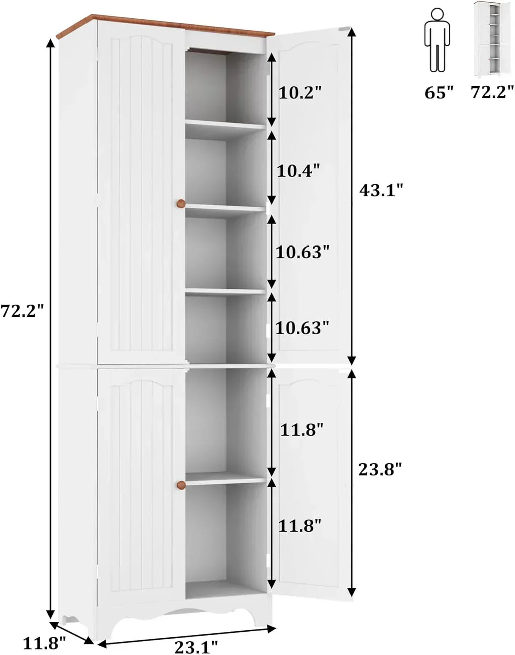 Tall Pantry Cabinet Freestanding Storage Cabinet Wooden Kitchen Pantry with 4 Doors wourant