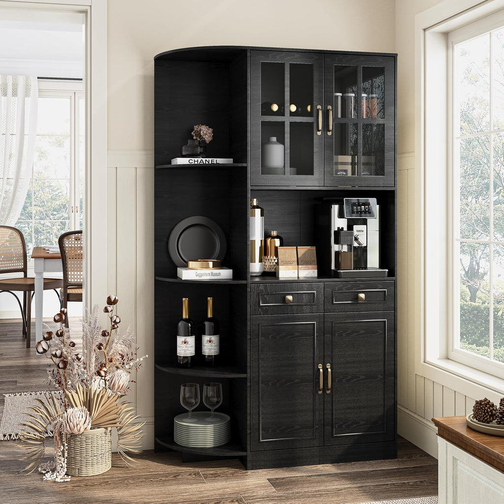 Kitchen Hutch Pantry Cabinet 71" Tall with Glass Doors wourant