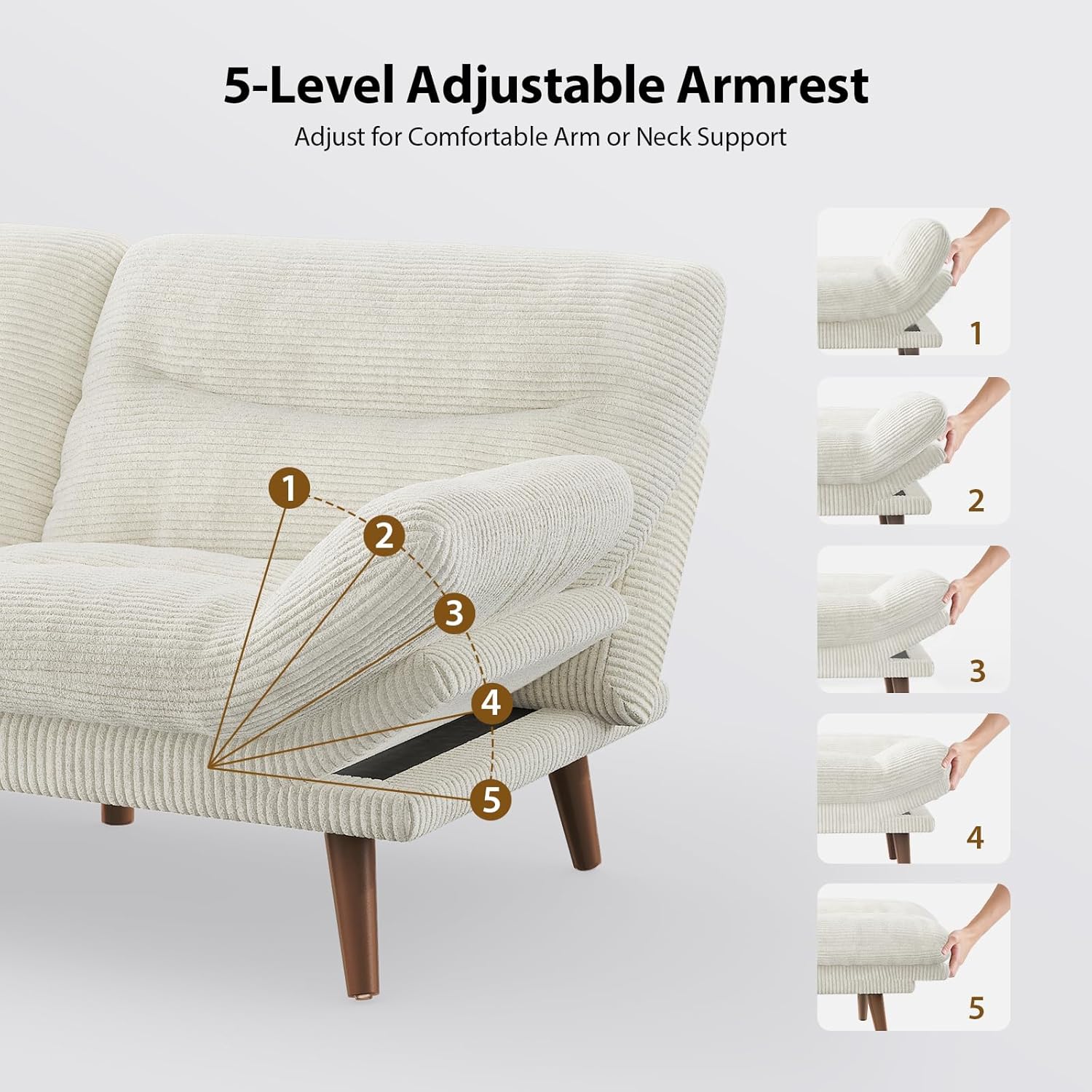 Convertible Futon Sofa Bed 66 Inch Corduroy Futon Sofa Recliner Sofa Bed for Small Spaces wourant