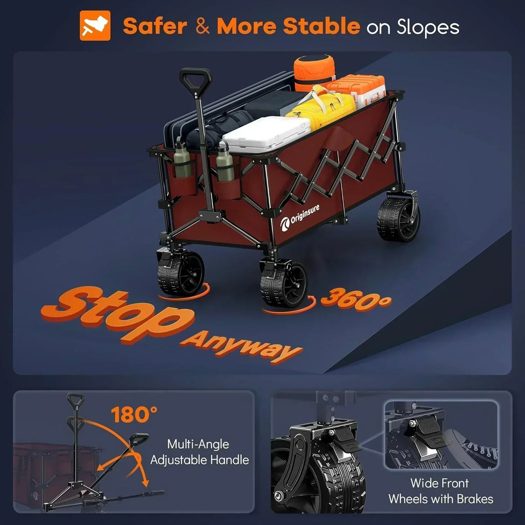 38" long foldable four-wheel stroller 460 lb capacity 220 liter folding beach stroller wourant