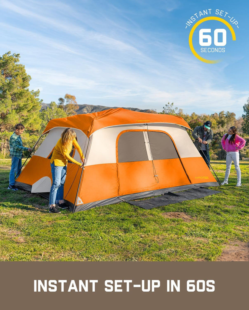 Portable camping tent for 4/6/8/10 people with instant cabin and rainproof and windproof wourant