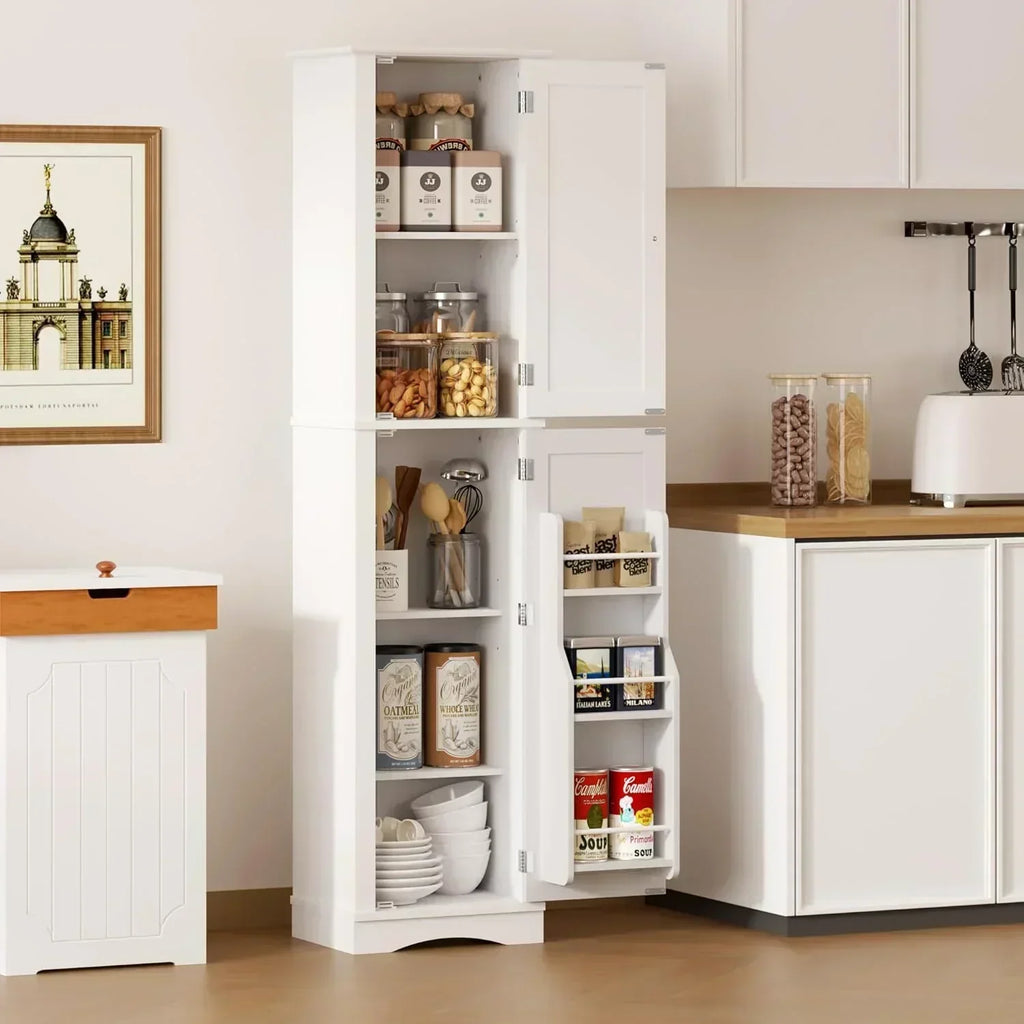 Tall Pantry Cabinet Freestanding Storage Cabinet Wooden Kitchen Pantry with 4 Doors wourant